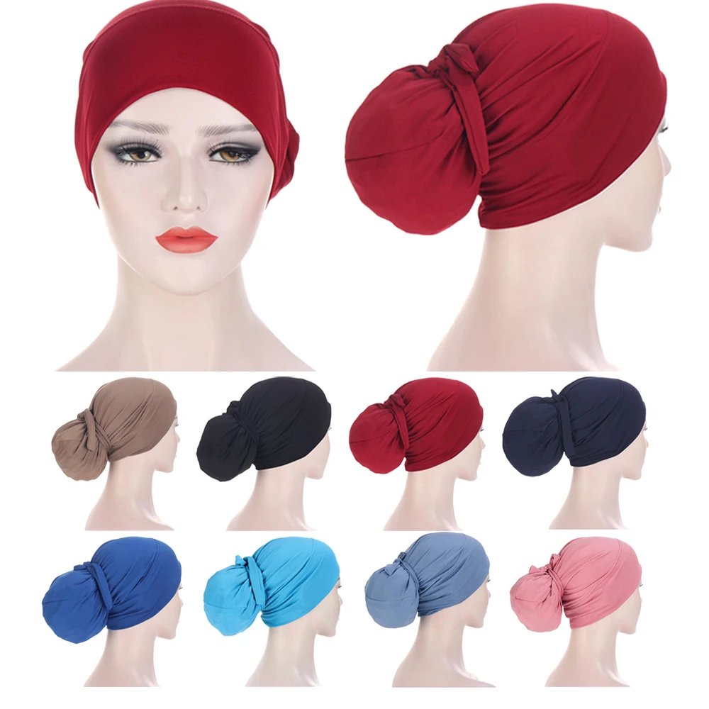 

Turbante Muslim Stretch Turban Cap For Women Inner Hijabs Bonnet Arab Wrap Head Hijab Underscarf Caps Hair Loss Hat Accessories