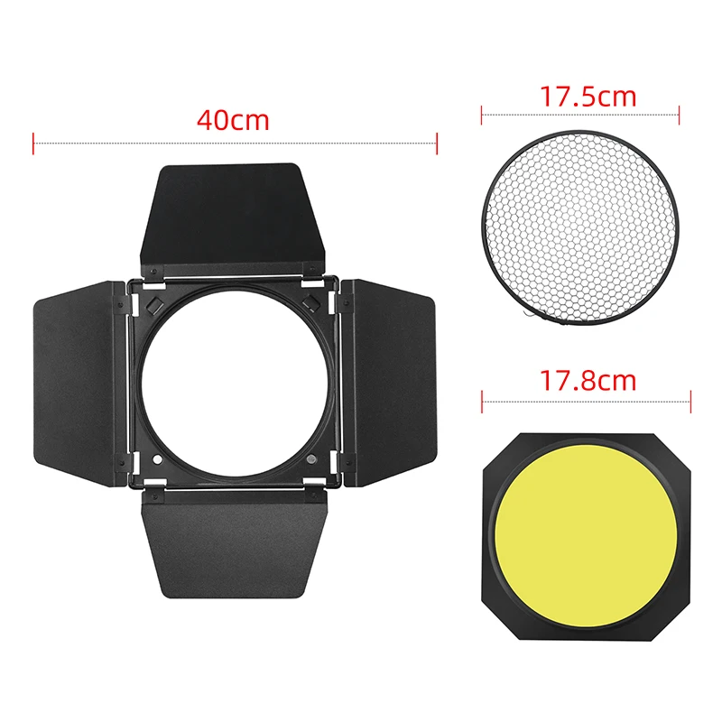 SOONPHO-puerta de Granero BD-04 Bowens con rejilla de panal, kit de filtros de 4 colores para Godox SK400ii DE400 DE300 QS400 QS60 Studio Flash