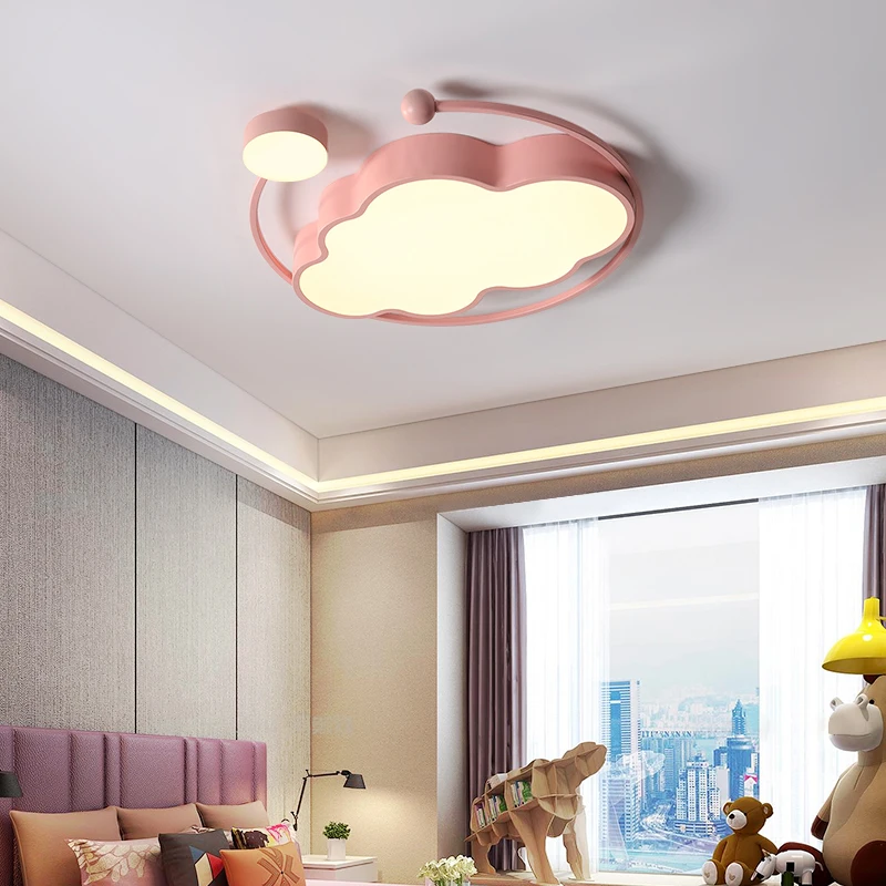 Modern chandeliers for Kids Room Child Bedroom Study cartoon Pink lamp Cloud plafon Led Ceiling Light Dimmable Lighting Fixtures