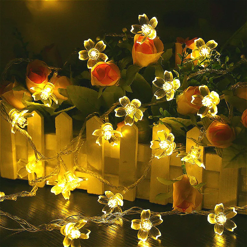 Flores de herry pêssego flor led string luzes 10/20/30/50m à prova dwaterproof água luzes de fadas guirlanda para o natal capina decoração de casa