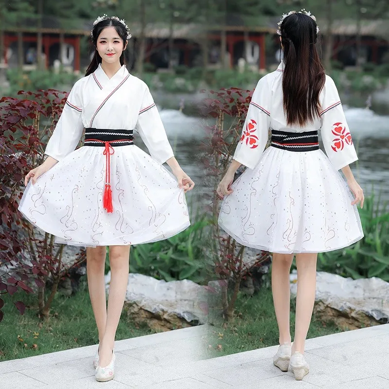 Hanfu ازياء النساء النمط القديم الصينية التقليدية المطرزة مهرجان مرحلة الأداء الرقص الشعبي الزي سلالة DressHan