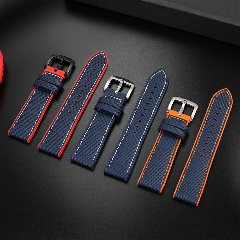 Nylon Canvas Rubber Band 20mm 22mm Waterproof Silicone Bottom Wrist Bracelet for Longines Mido Tissot Citizen Omega Watch Strap