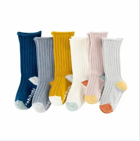 Lot de 6 paires de chaussettes à rayures verticales, tube haut, bouche ample, chaussettes pour bébé et enfant, chaussettes à double aiguille