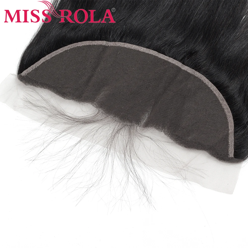 Miss Rola-cierre Frontal de encaje 13x4, cabello humano Remy brasileño de oreja a oreja, cabello liso, Color Natural con cabello de bebé