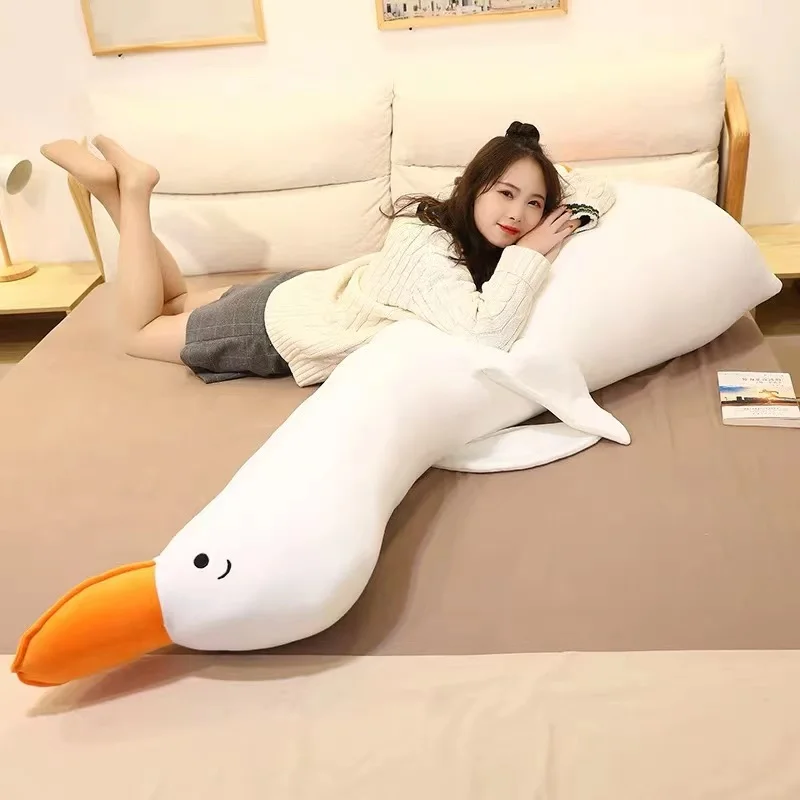 

Lovely Big White Goose Long Pillow For Girls To Sleep Leg Clamp Head Cushion