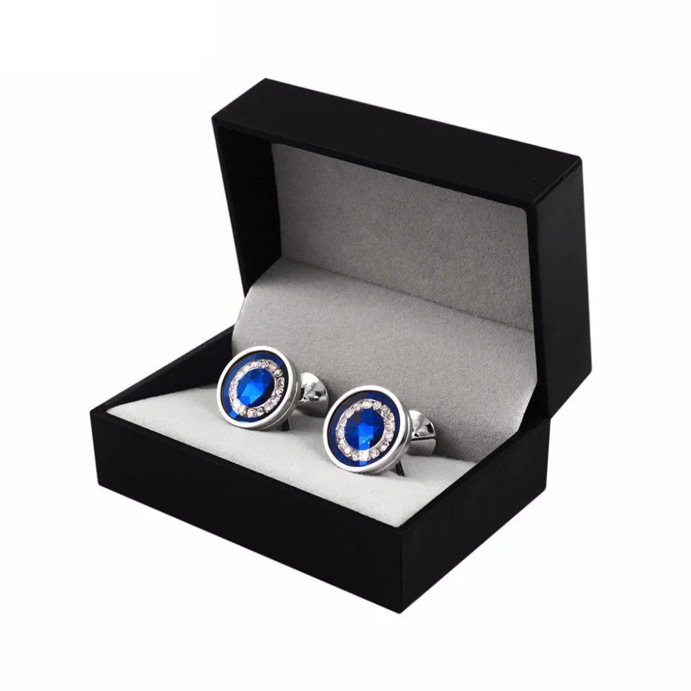 LAIDOJIN Luxury Mens French Shirt Cufflinks High Quality Crystals Cuff buttons Round Blue Cuff links Fashion Wedding Jewelry