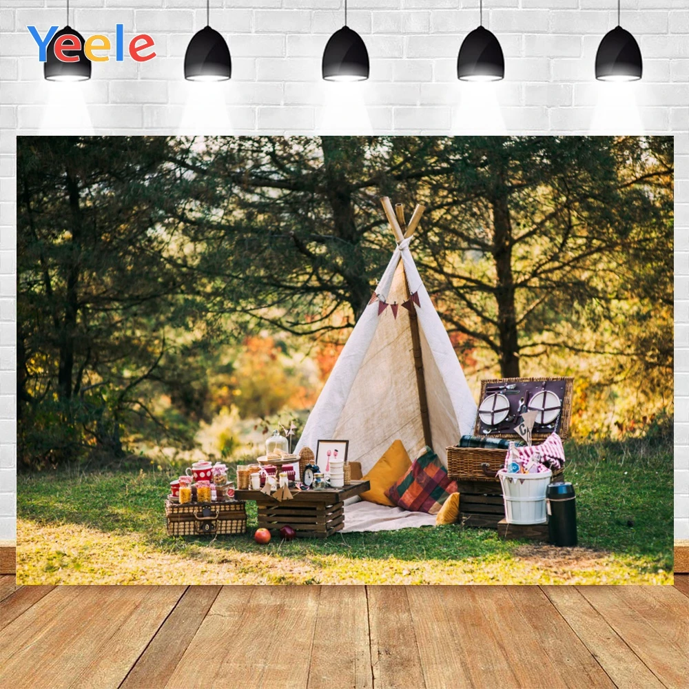 Yeele Forest Tent Grass Outdoor Photography Portrait Children Birthday Party Backgrounds Photography Backdrop for A Photo Studio