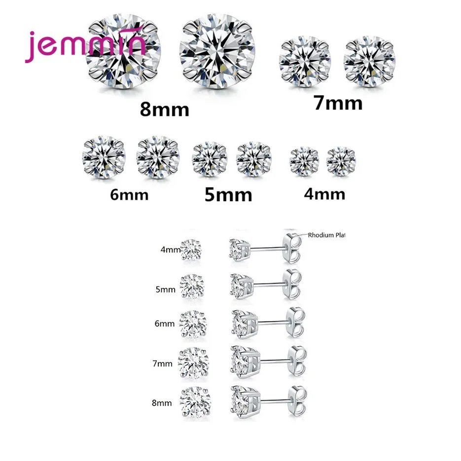 Classic AAA CZ Stud Earrings for Women Men 4MM to 8MM 925 Sterling Silver  Crystal Cubic Zircon Studs Earring Mens Jewelry