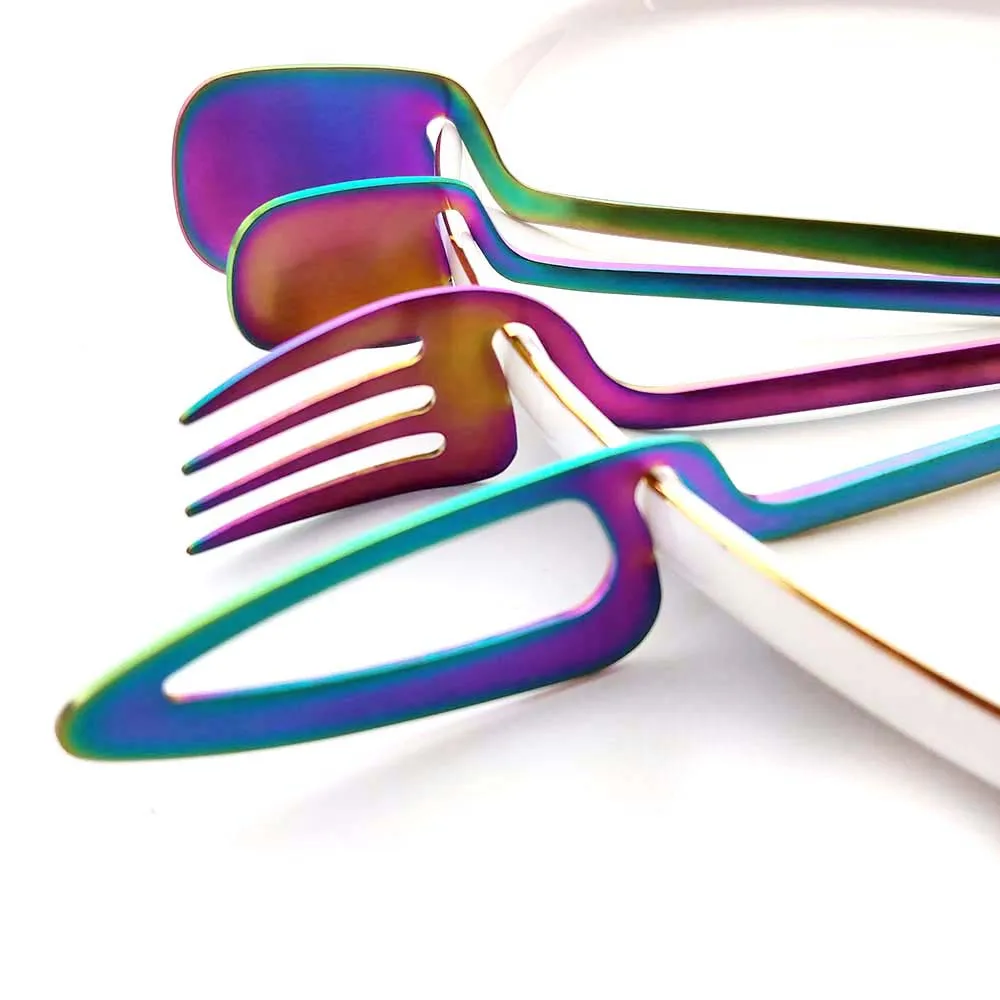 16pcs Rainbow Dinnerware Set Spoon Fork Knife Table Decor Cutlery Sets Kitchen Matte Gold tableware Set Desserts Soup Coffee Use