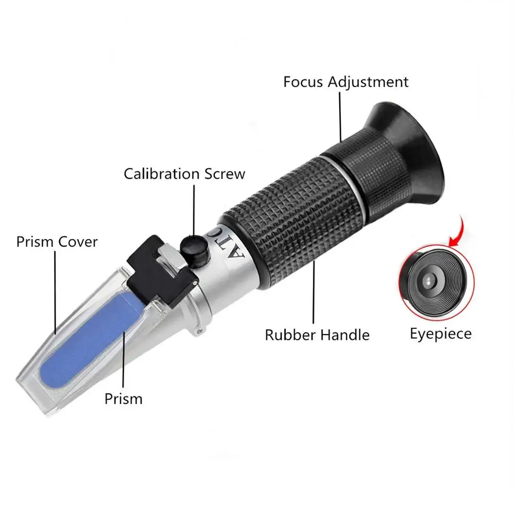 Handheld Wine Alcohol Refractometer with ATC Dual Scale Brix 0-40% 0-25% VOL Optical Tester for Grape Wine Making Winemakers