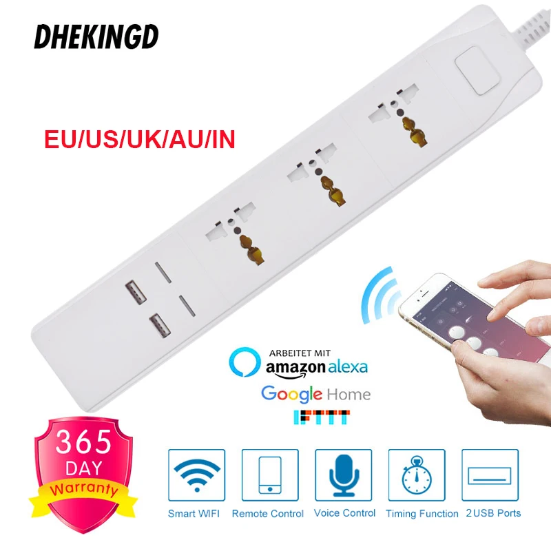 Wifi Smart Power Strip uniwersalne 3 gniazda 2/4USB stacja ładująca praca z Alexa Google Home IFTTT UK/AU/EU/Adapter amerykański wtyczki