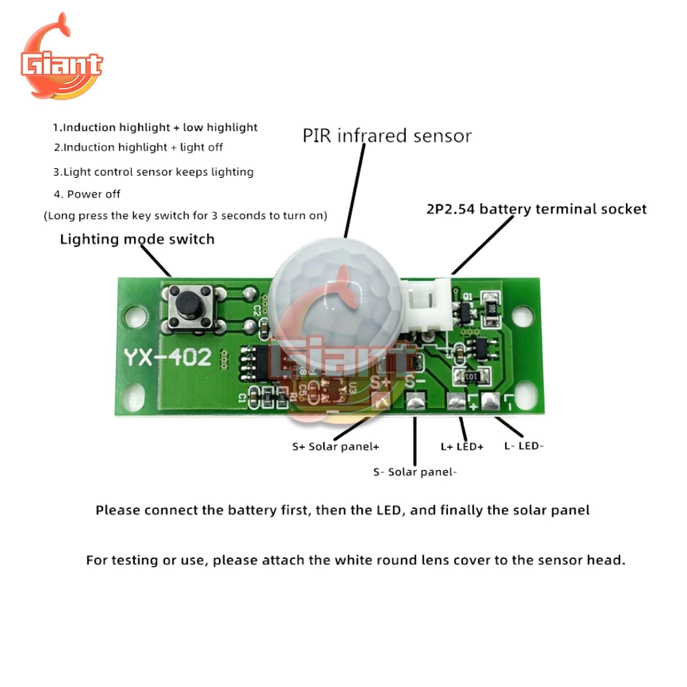 25S 3.2V 3.7V Infrared Human Induction Solar Lamp Circuit Board Wall Light Control Sensor Module PIR Wall Light Controller Panel