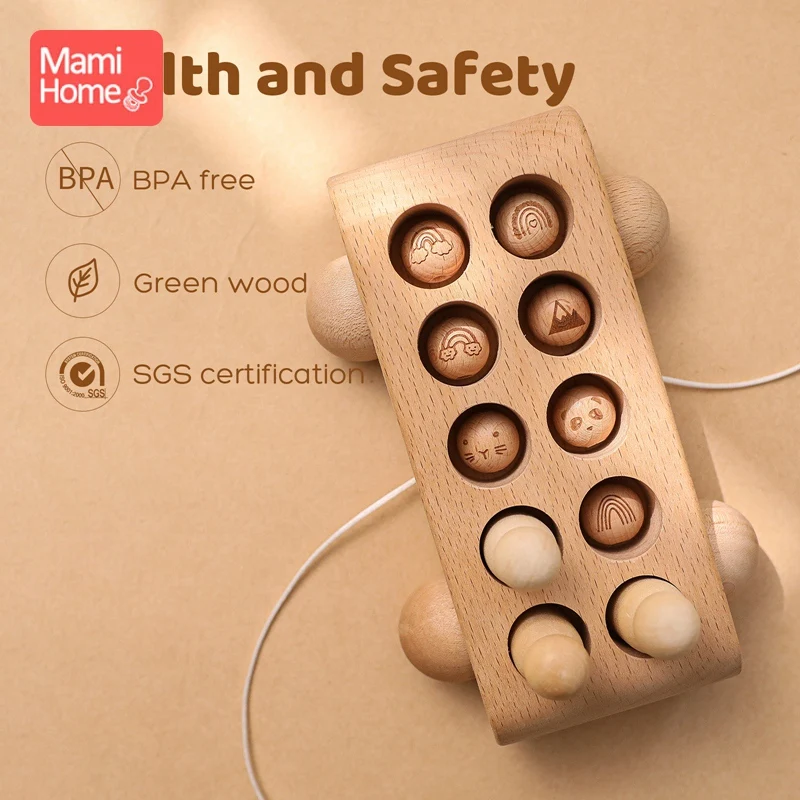 10pc 16mm Beech Round Beads Teether Printing Wood Beads Diy Bracelet For Newborn Baby Teething Necklace Accessorie Wholesale