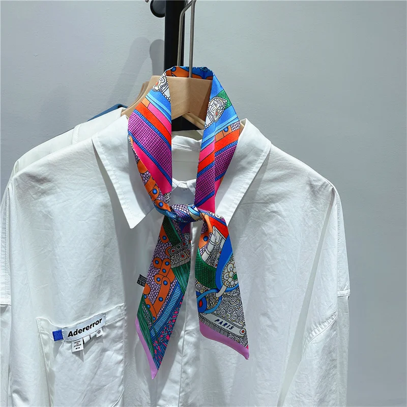 Brand Bag Scarf Women Twill Silk Scarf Skinny Scarves Ladies Gem Belt  Design Wrist Towel Foulard  Neckerchief Headband