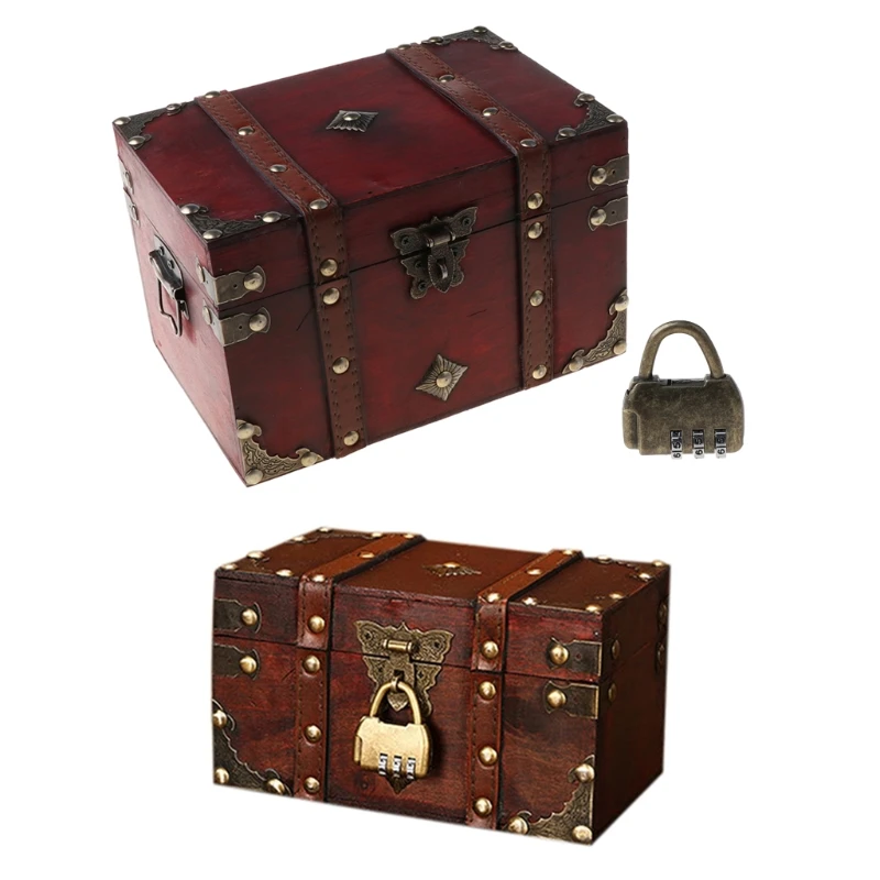 Retro with Lock Vintage Wooden Storage Box Antique Jewelry