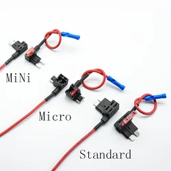 2pcs 12V Fuse Holder Add-a-circuit TAP Adapter Micro Mini Standard Ford ATM APM Blade Auto Fuse with 10A Blade Car Fuse