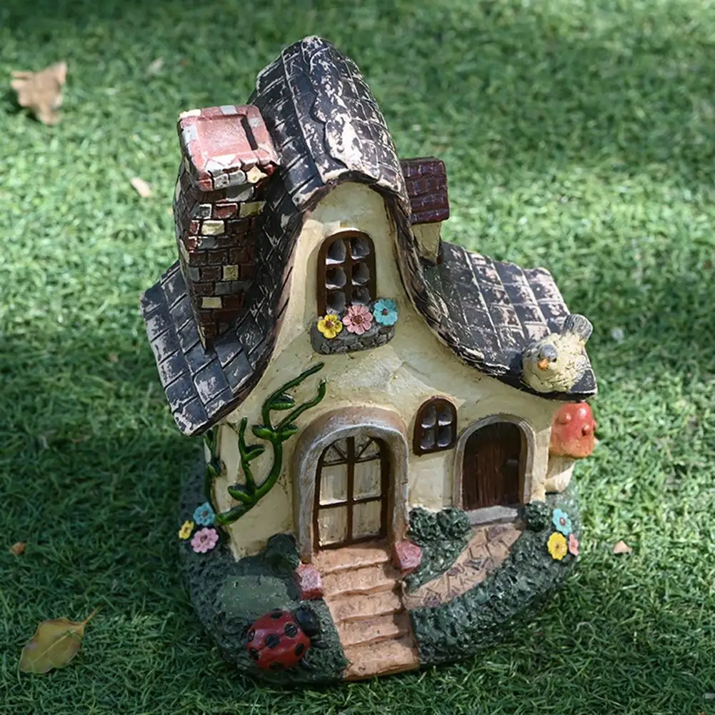 Fairy House Large Rustic Miniature Garden Villa Cottage Resin Fairy Garden Decor Miniature Woodland Gnome Hut House Dwellings