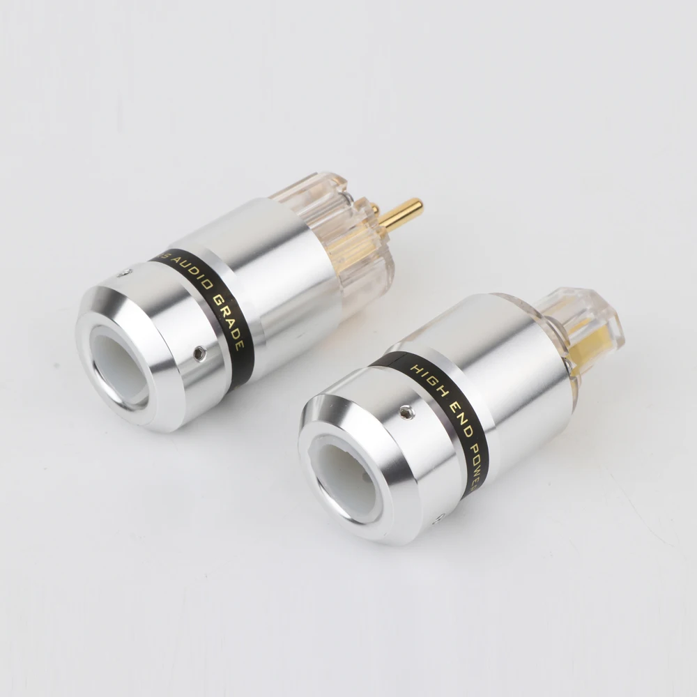 P080G High quality pair Audio Aluminum gold Plated Schuko EU Male Connector+IEC Female Plug