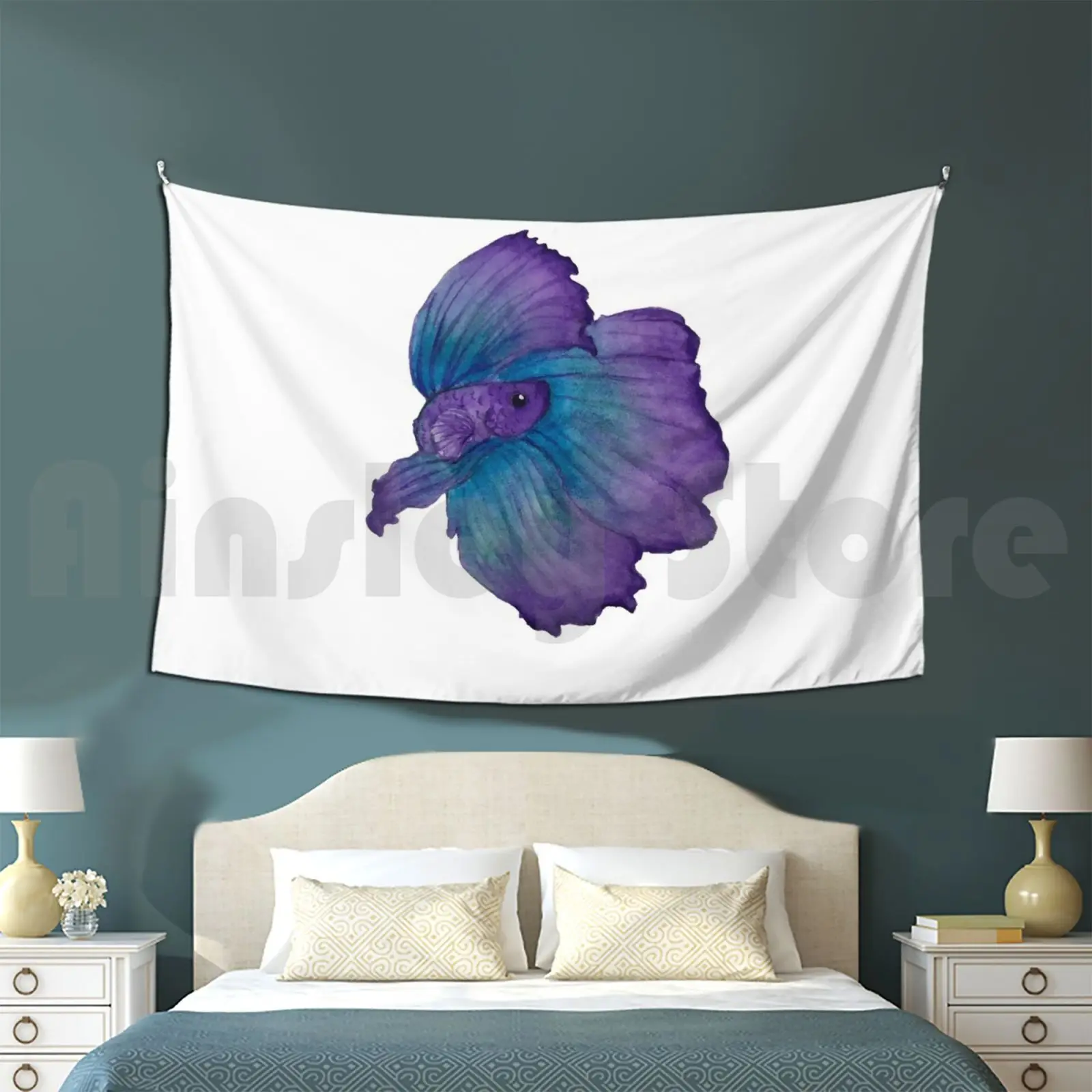 Purple And Turquoise Betta Tapestry Living Room Bedroom Betta Betta Fish Betta Splendens Siamese Fighting Fish Purple