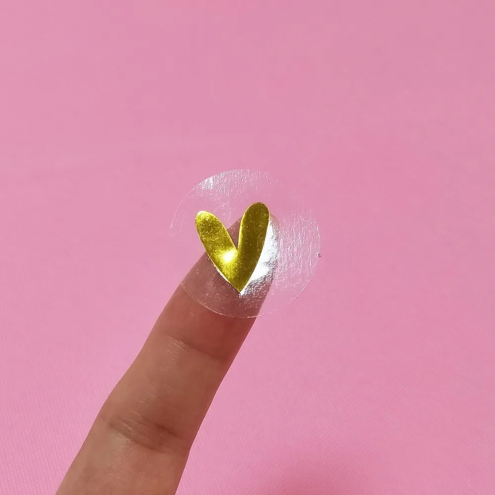 500 Pcs/roll Round Transparent Gold Heart Adhesive Sticker Cute Sealing Label Sticker for Envelope Gift Decor Stationery Sticker