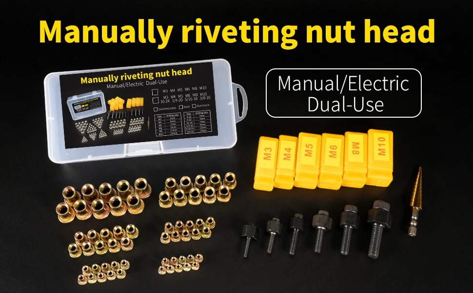 HIFESON Rivet Nut Tool Hand Nuts Riveter Rivnut Tool with Step Drill Accessory Rivet nuts for Nuts M3 M4 M5 M6 M8 M10