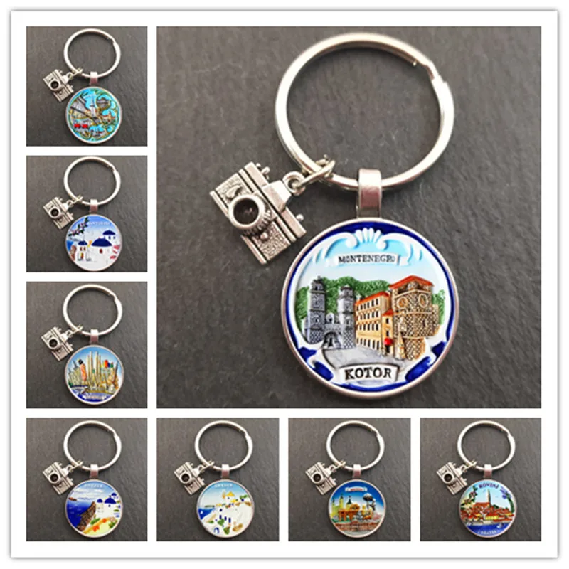 Glamour Time Gem Keychain Glass Landscape Keychain Men and Women Jewelry Gifts