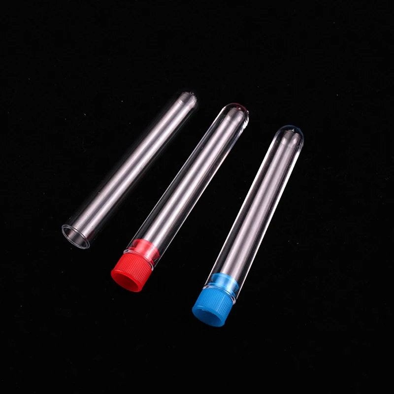 100 pieces/lot 12*100 15*100mm 15*150mm Plastic Tubes with cap Hard Transparent plastic Test tube with caps