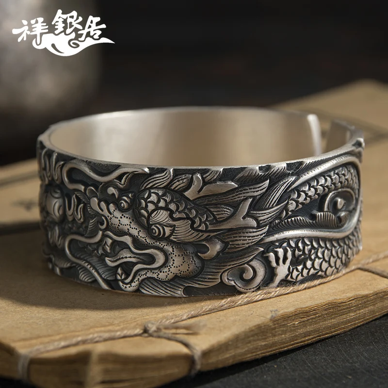 ★bracelet s999 full silver fashionable Retro Style Silver Bracelet Silver Jewelry wide face personalized Dragon Bracelet