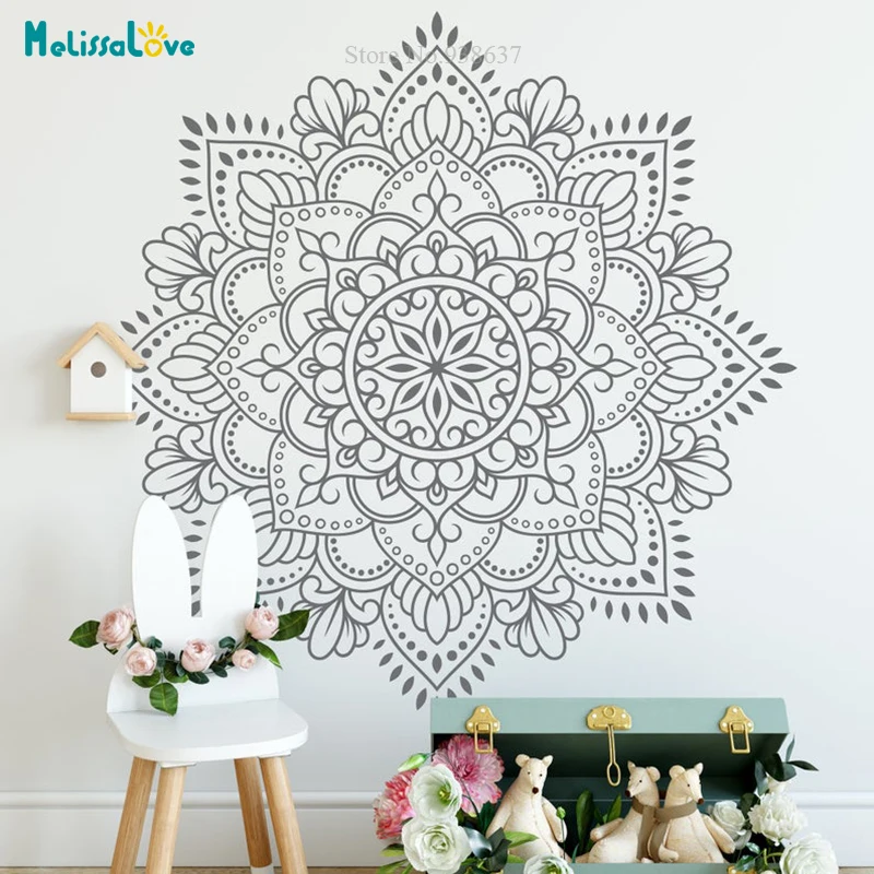 Mandala Vinyl Wall Art Decal Meditation Yoga Studio Decoration Large Flower Mandala Bedroom Living Room Decor Wallpaper BA699-1