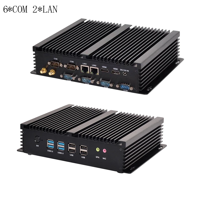 6*RS232 COM 2*COM 6*LAN ITX Case Rugged Fanless Mini Computer HDMI VGA 4USB3.0 Intel Core i5 4200U LPT GPIO Mini PC HTPC