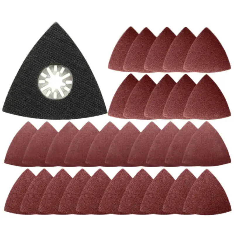 31Pcs Grinding Triangle Oscillating Sandpaper Set With Triangle  Sanding Pad Hook Loop 80/ 120/ 180/ 240/ 320/ 40 Grit For Mult