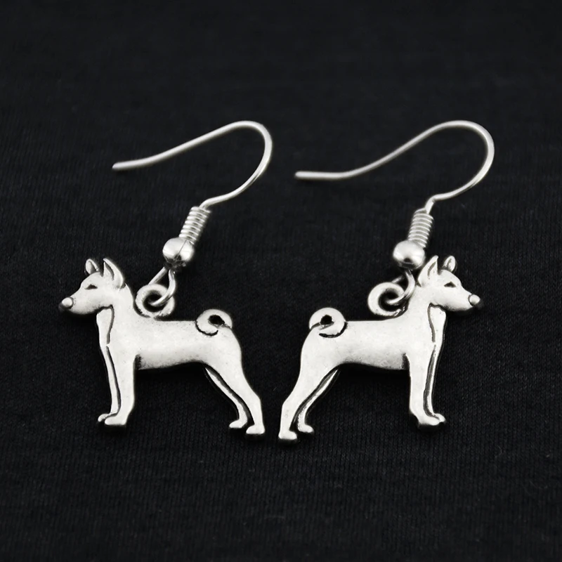 Vintage Silver Color Boho Basenji Dog Charm Drop Dangle Earrings Long Statement Ladies Earrings For Women Pet Jewelry Bijoux