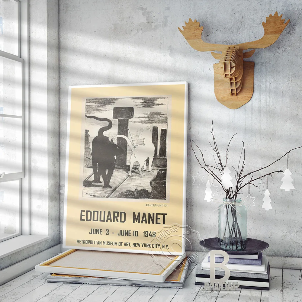 Eduard Manet Metropolitan Museum Of Art Exhibition Poster,Black Cat And White Cat Art Prints, 1948 Vintage Nyc Home Decor Gift