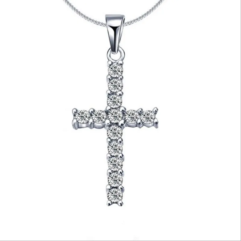 Golden silver color necklace jewelry women wedding fashion Cross crystal Zircon stone pendant necklace Christmas gift wholesale