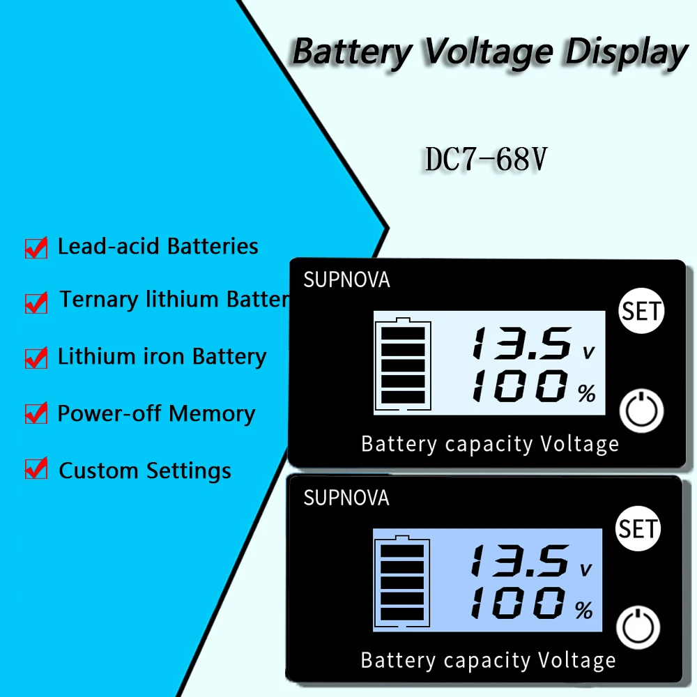 Battery Capacity Indicator DC 7V-68V Lead Acid Lithium LiFePO4 Car Motorcycle Voltmeter Voltage Gauge 12V 24V 48V