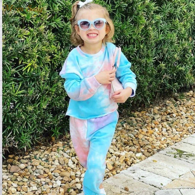 

Baby Girl Boy Cotton Clothes Set Tie Dye Hoodie and Jogging 2PCS Infant Toddler Child Sport Set Loungewear Spring Autumn 1-7Y