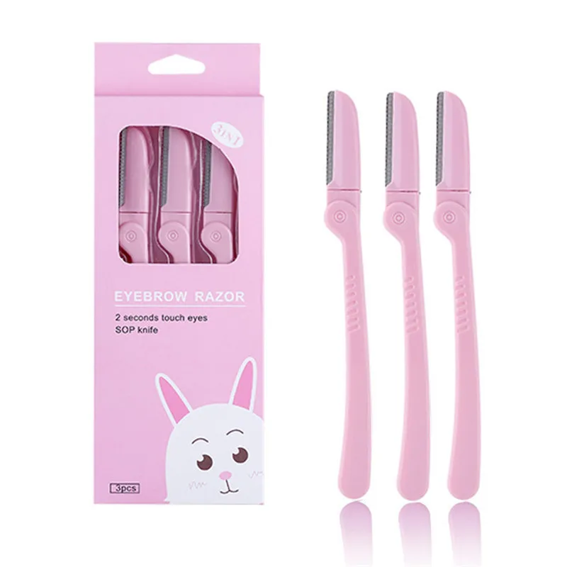 3Pcs/Set Pink Folding Eyebrow Trimmer Armpit Hair Razor Beauty Face Eye Brow Shaper Shaver Stainless Steel Blades Makeup Tools