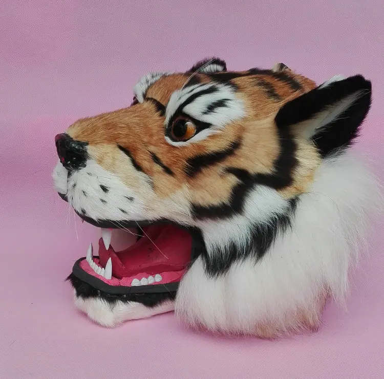 simulation tiger head model polyethylene&furs real life open-mouth tiger head gift 30x30cm xf2783