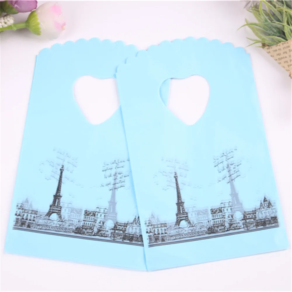 Hot Sale Wholesale 50pcs/lot 9*15cm Luxury Small Plastic Gift Packaging Bags With Tower Mini Jewelry Accessories Pouches