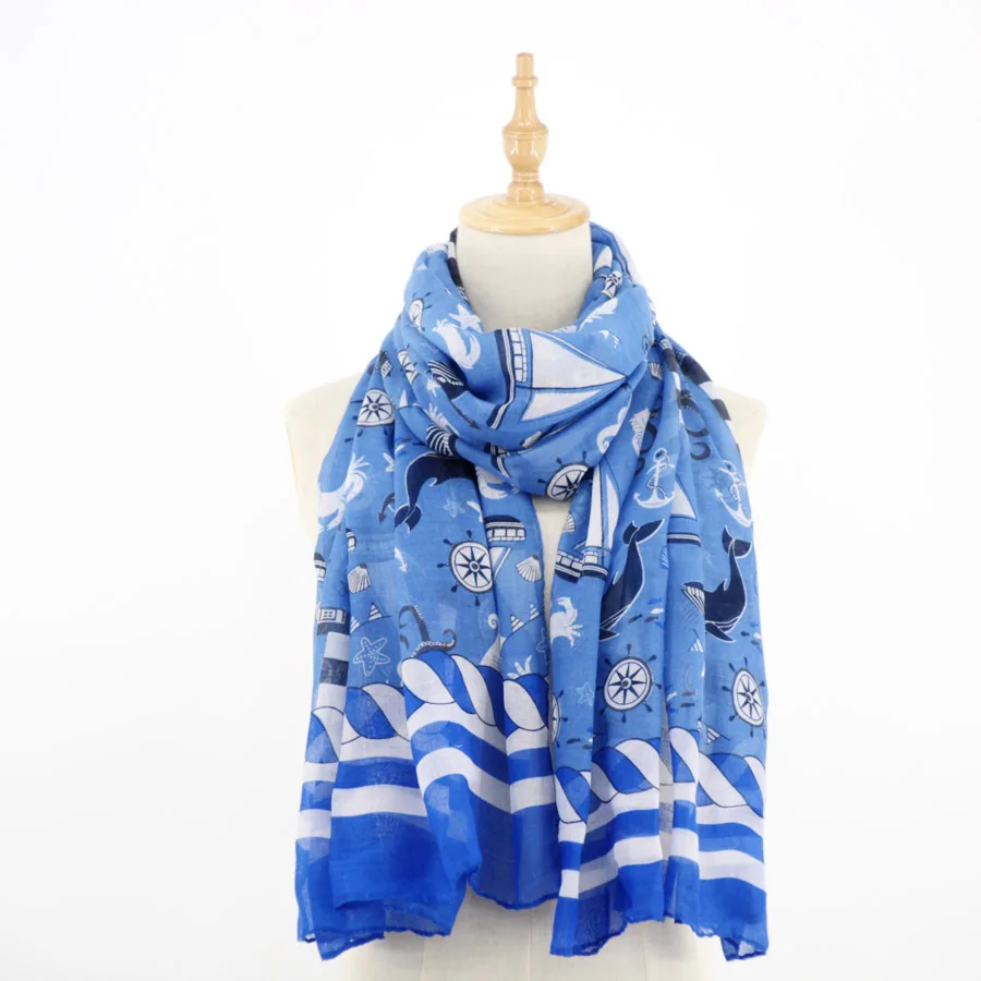 

Hot Sale High Quality ocean world whale sailing Mediterranean wind Bali yarn scarf shawl 100pcs/lot free shipping