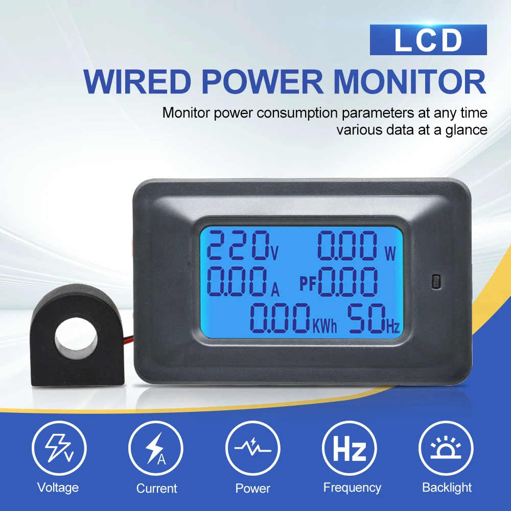 Wyświetlacz multimetru Cyfrowy woltomierz prądowy AC 80V-250V100A 20A Cyfrowy wyświetlacz LCD Prąd Napięcie Moc Woltomierz Amperomierz