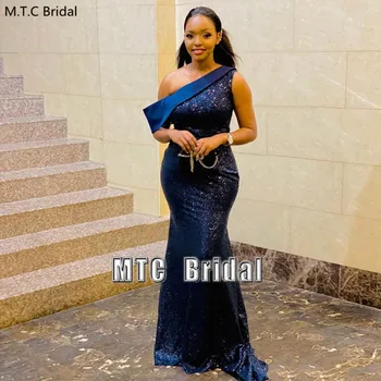 女性のための名誉の花嫁介添人ドレス,裸の肩とスパンコール付きの長いイブニングドレス