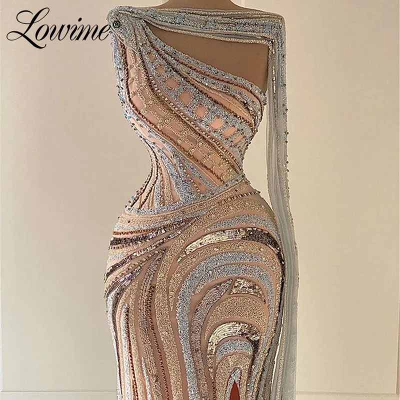 Lowime Luxury Beaded Dubai Design Capped Sleeve Evening Dresses Mermaid Arabic Long Prom Dresses 2021 Graduation Party Gowns