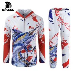 SPATA 2025 Fishing Clothing Long Sleeve Man Sun Protection Fishing Shirts Fishing Jersey Cycle Hiking Hooded Fishing Clothes