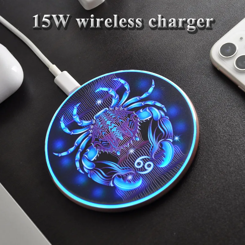 15W Constellation Qi Wireless Charger For iPhone 12 11 Pro Xs Max Induction Fast Wireless Charging Pad For Xiaomi Samsung Huawei