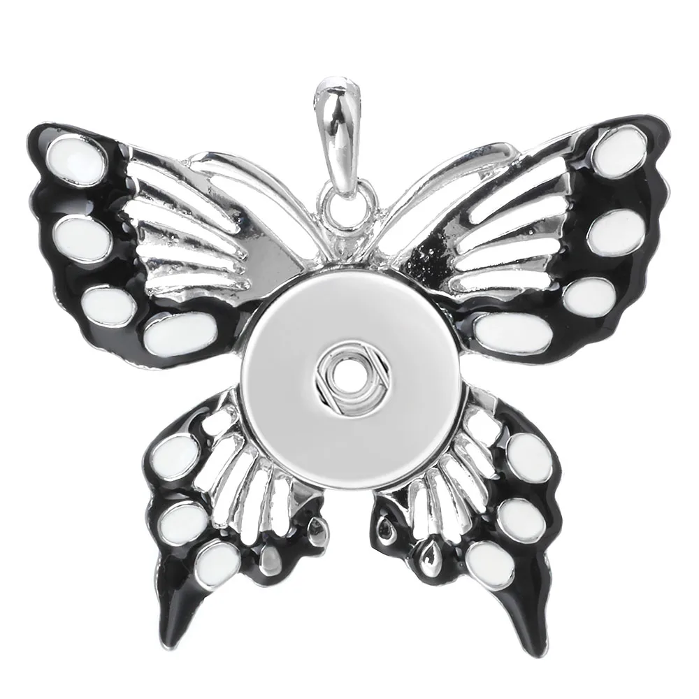 New Colorful Butterfly Snap Button Pendant Jewelry Fit 18mm Metal Snap Buttons Jewelry Snap Pendant Necklace ZG146