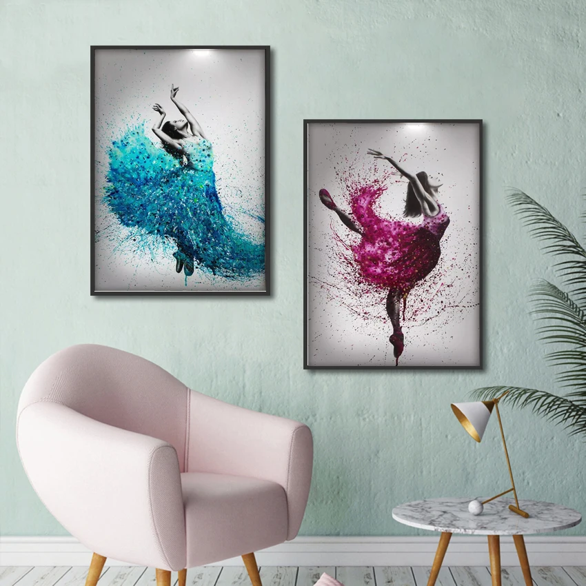

HD Printed Abstract Painting Wall Art Canvas, Elegant Dancing Ballerina Ballet Girl Living Room Bedroom Home Decoration Interior