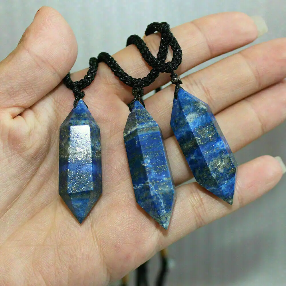 Lapis Lazuli Crystal Double Point Pendant Natural Gemstone Reiki Healing Stone with String