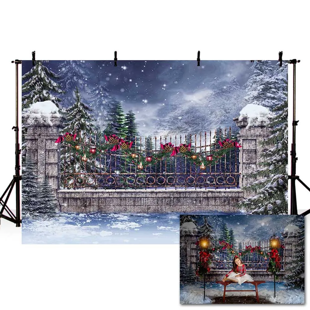 Mehofond Christmas Backdrop Forest Tree Snowflake Castle Fence Baby Portrait Decoration Photography Backgrounds for Photo Studio