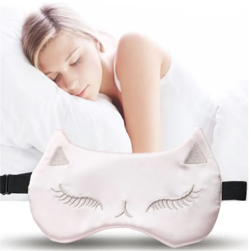 

Faux Silk Cat Sleeping Eye Masks Shading Patch Adjustable Aid Blindfold Cover Relax Portable Sleeping Eye Care Travel Accessory